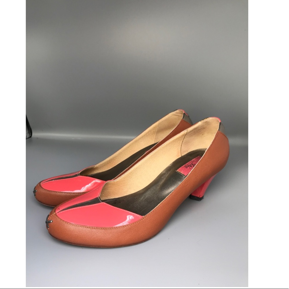 Leather Pink and Tan block heels